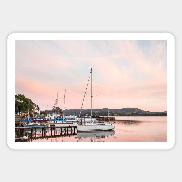 Lake Windermere at Sunset Sticker by GrahamPrentice